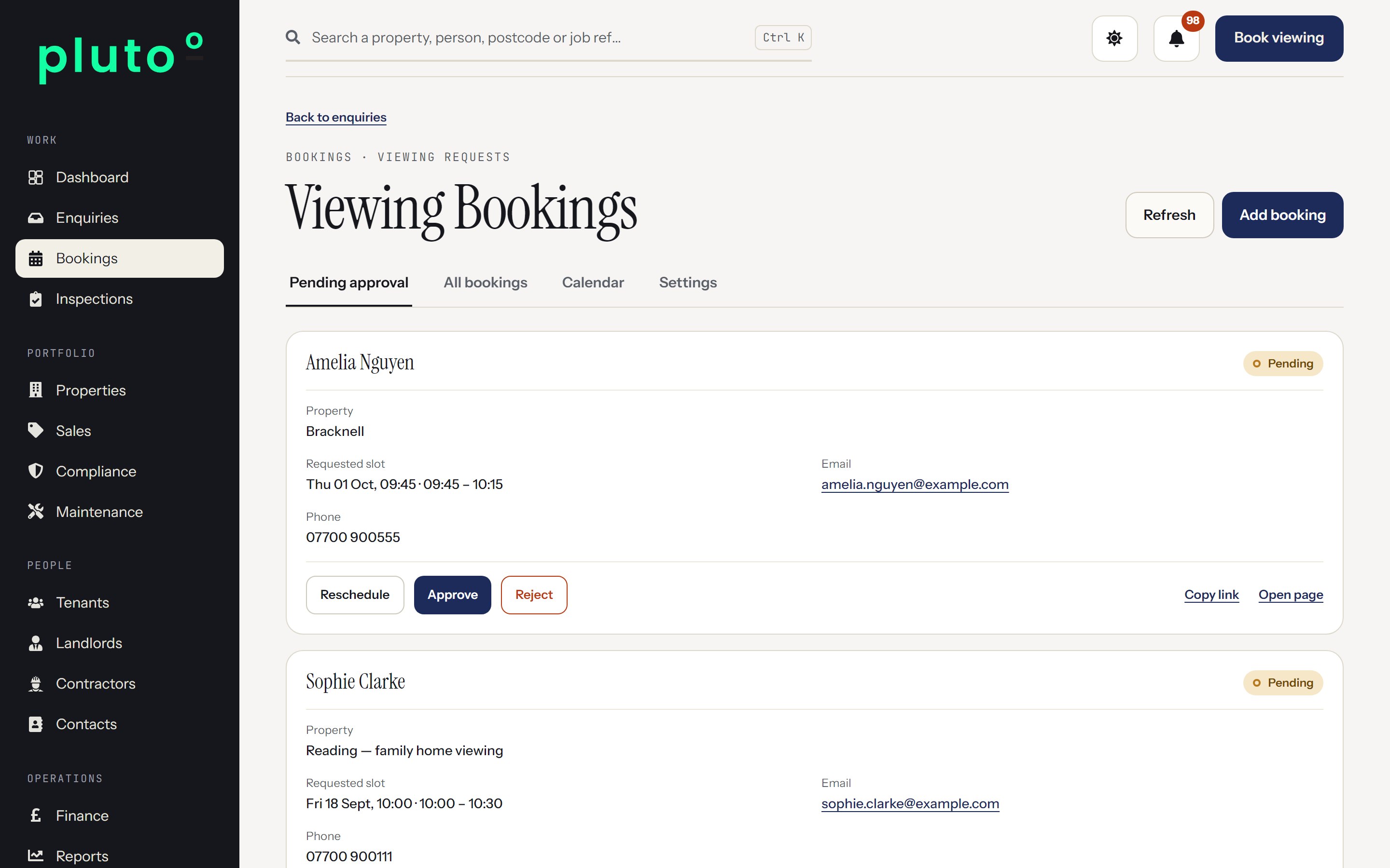Viewing bookings in Plutoo Comet