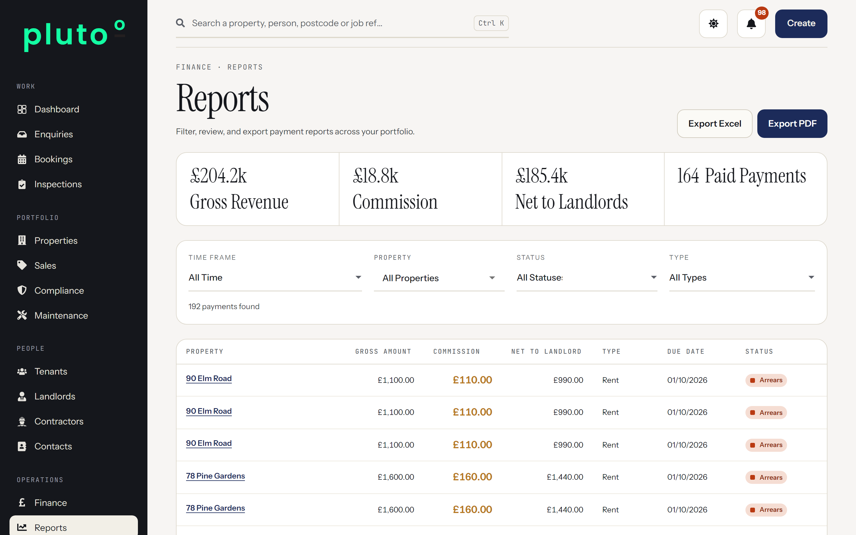 Portfolio report in Plutoo Comet