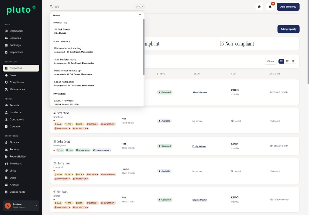 Properties list in Plutoo Comet